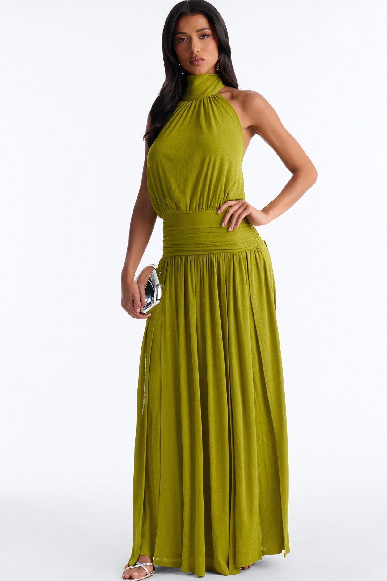 Bianca Halter Mock Neck Maxi Dress - Chartreuse