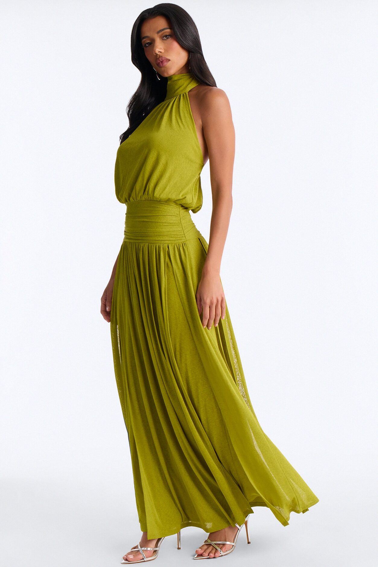 Bianca Halter Mock Neck Maxi Dress - Chartreuse