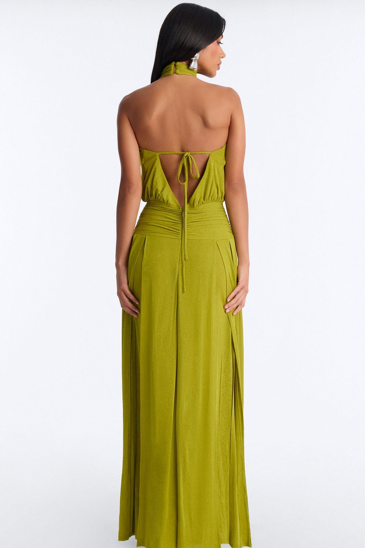 Bianca Halter Mock Neck Maxi Dress - Chartreuse