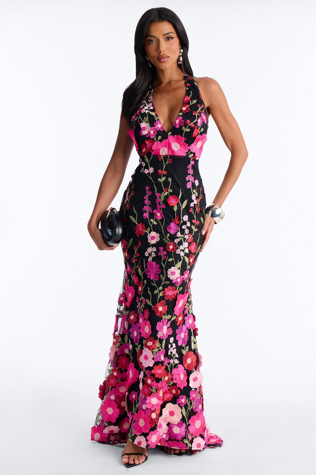 Cherise Floral Embroidered Gown - Black/combo