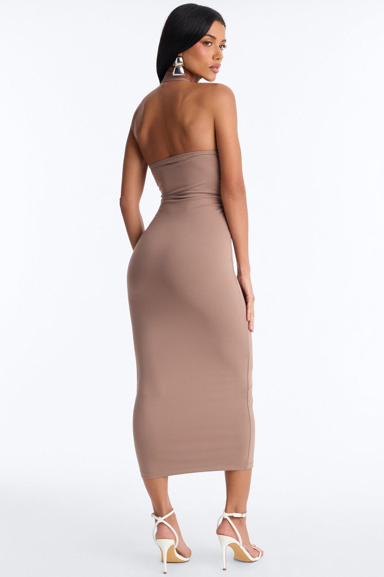 Melanie Buckle Halter Midi Dress - Mocha