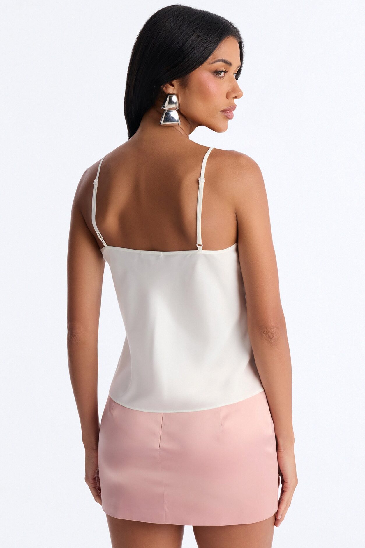 Remi Peplum Satin Cami Top - Ivory