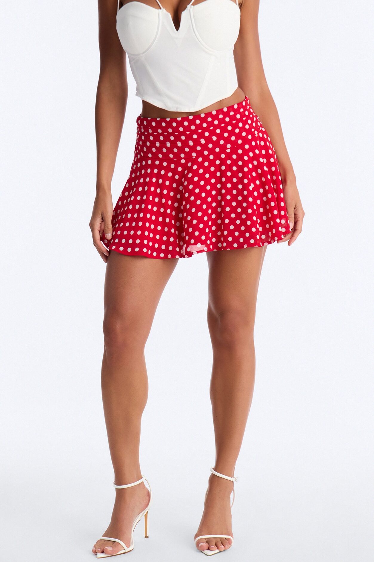 Emmie Chiffon Polka Dot Mini Skirt - Red/White