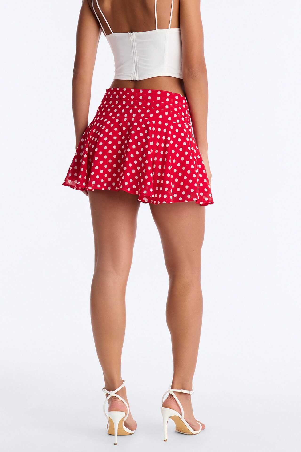 Emmie Chiffon Polka Dot Mini Skirt - Red/White