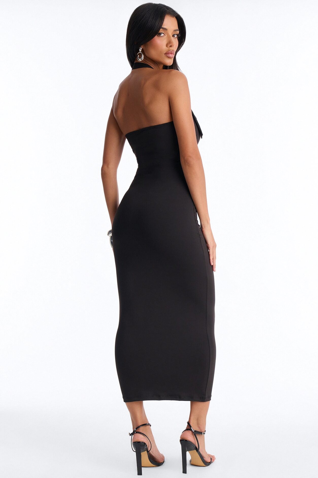 Melanie Buckle Halter Midi Dress - Black