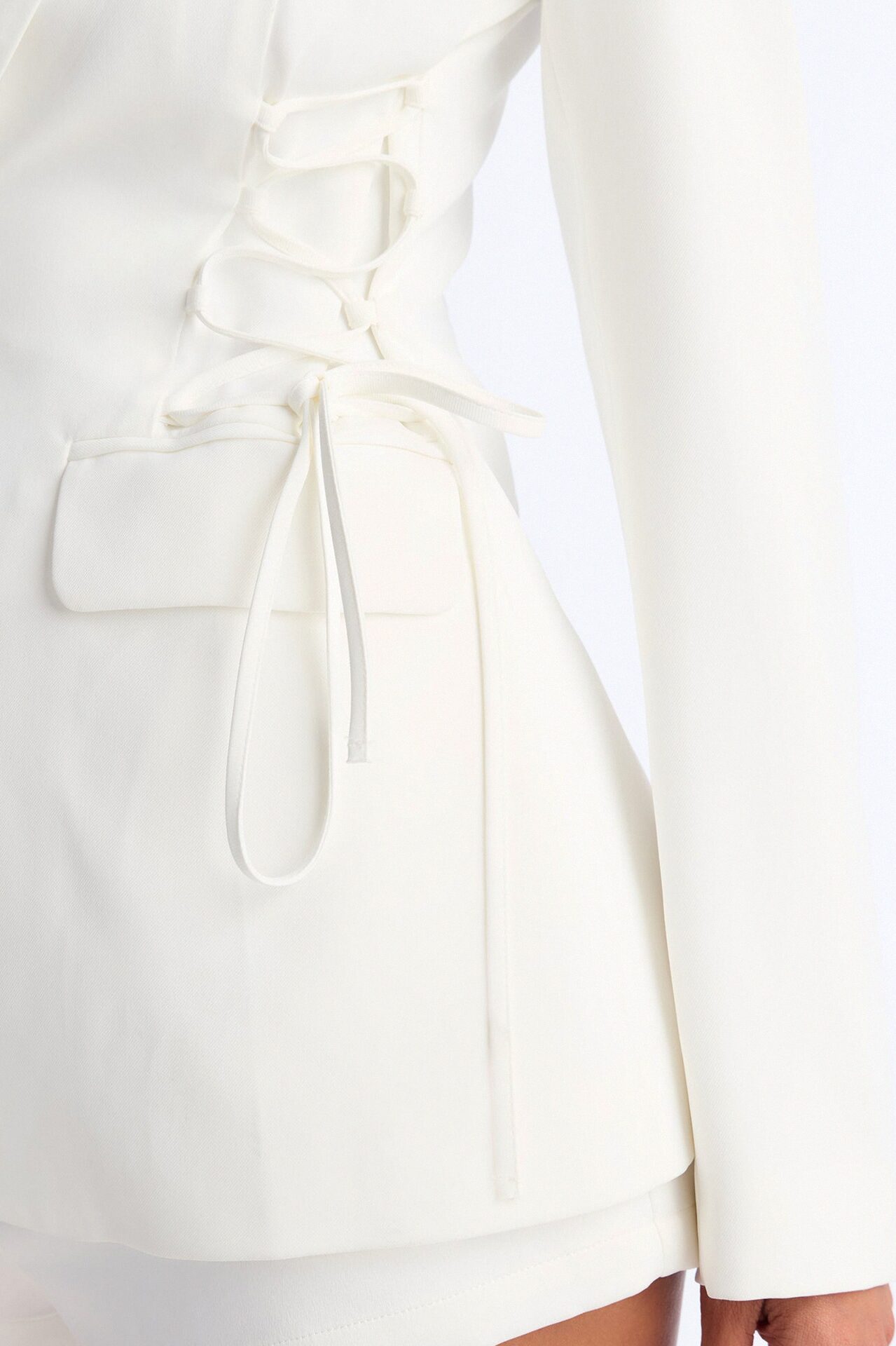 Cheyenne Crepe Woven Lace Up Blazer - Ivory