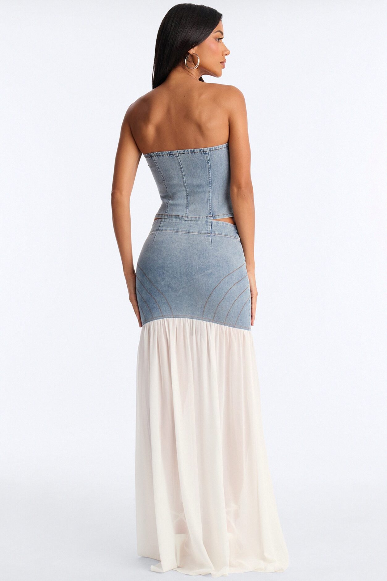 Jane Denim Strapless Maxi Skirt Set - Denim