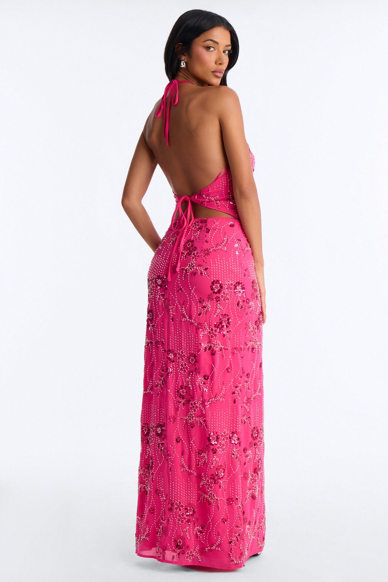 Rebecca Embellished Cut Out Maxi Dress - Hot Pink