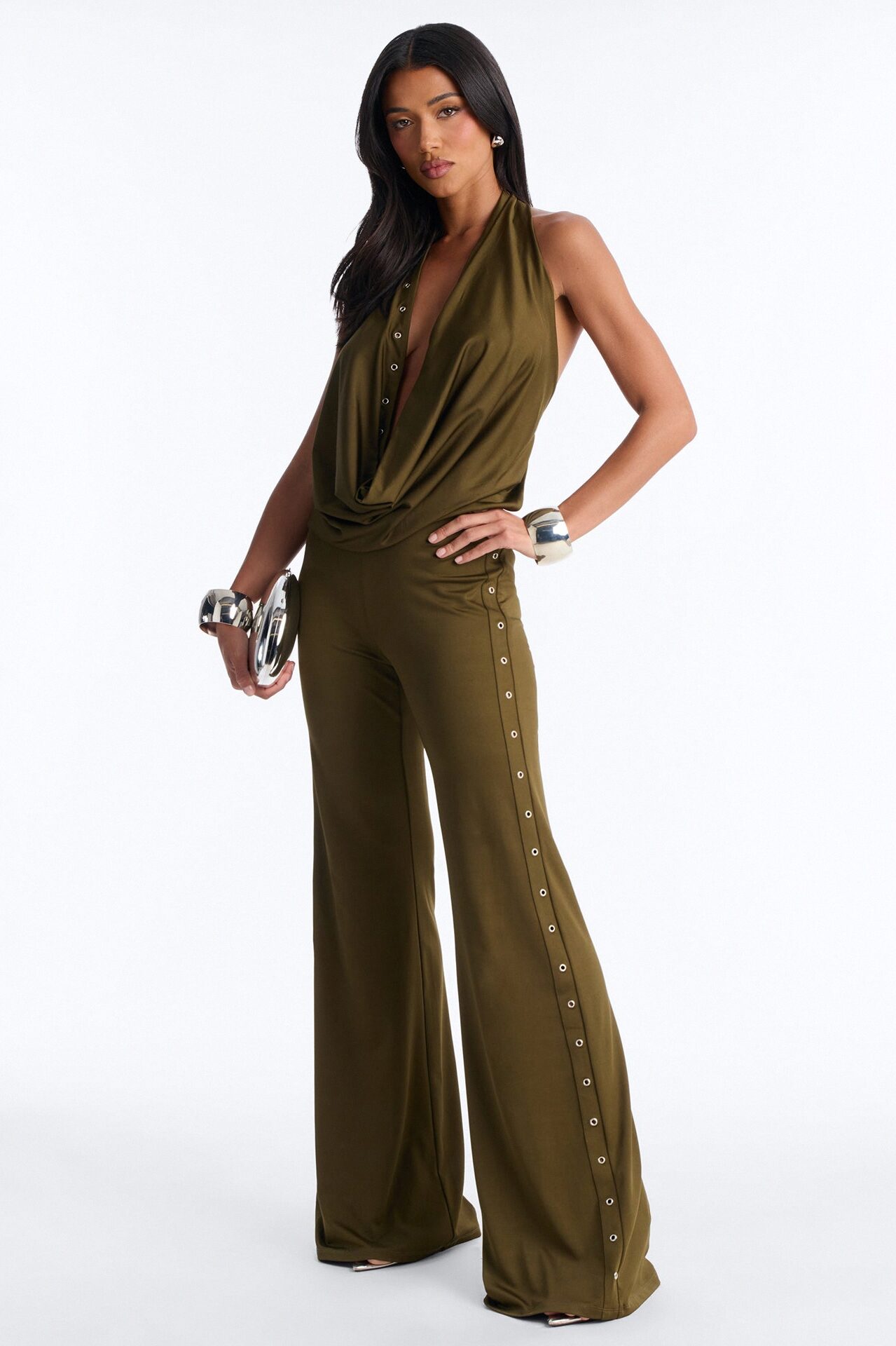 Festival Night Backless Wide Leg Jumpsuit - Olive