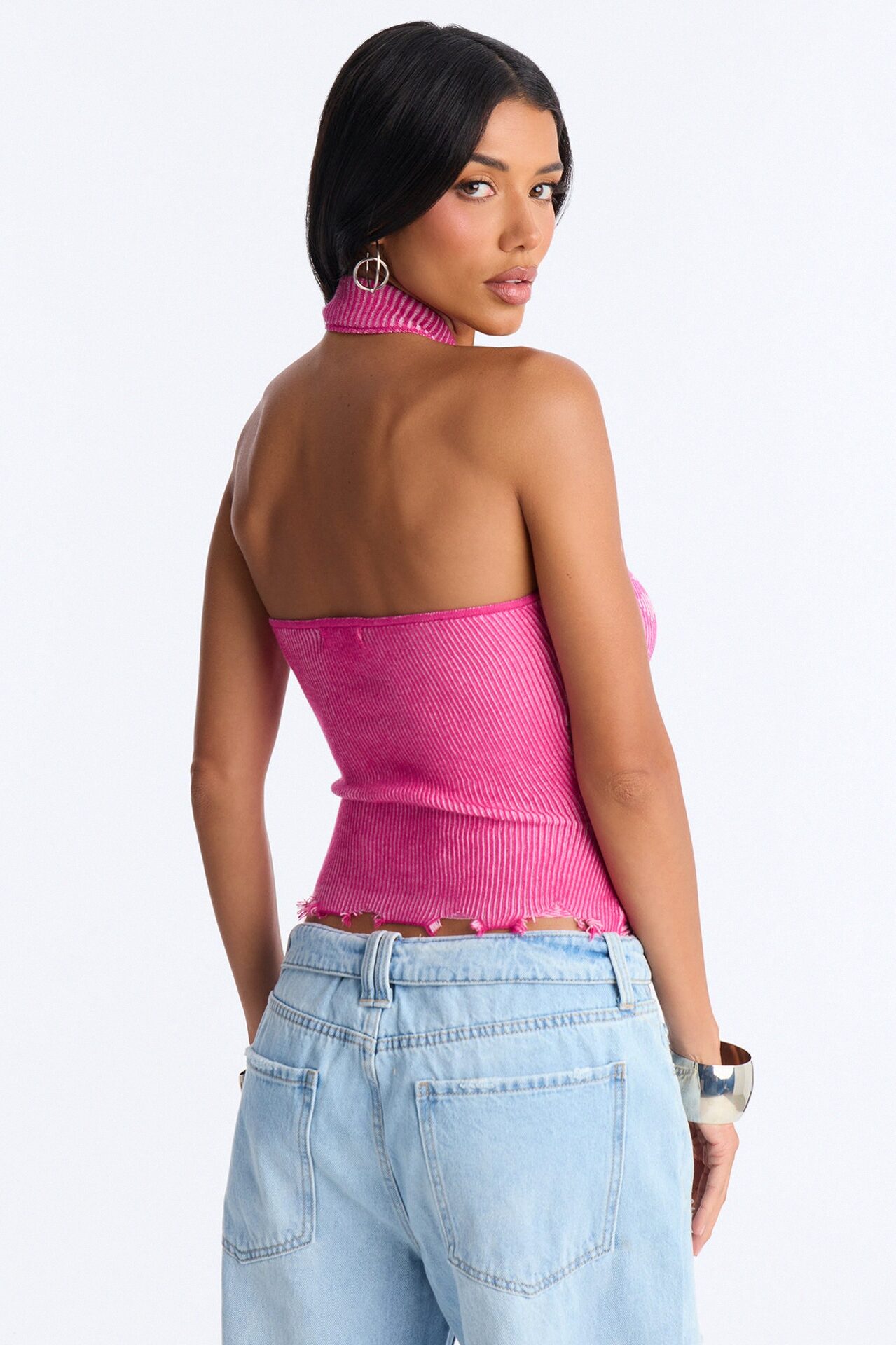 You're A Star Marled Sweater Halter Top - Pink/combo