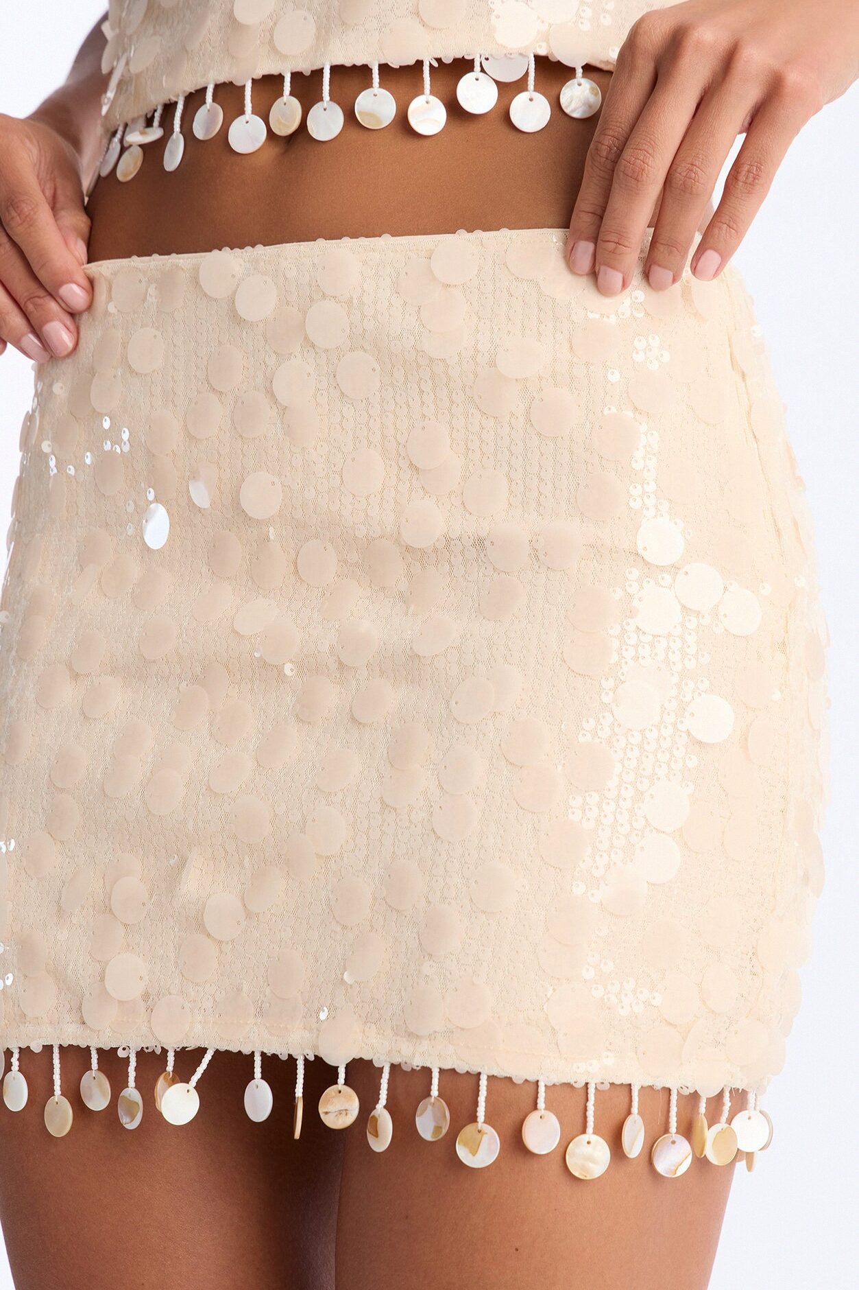 Sunset Drips Micro Mini Sequin Skirt - Cream