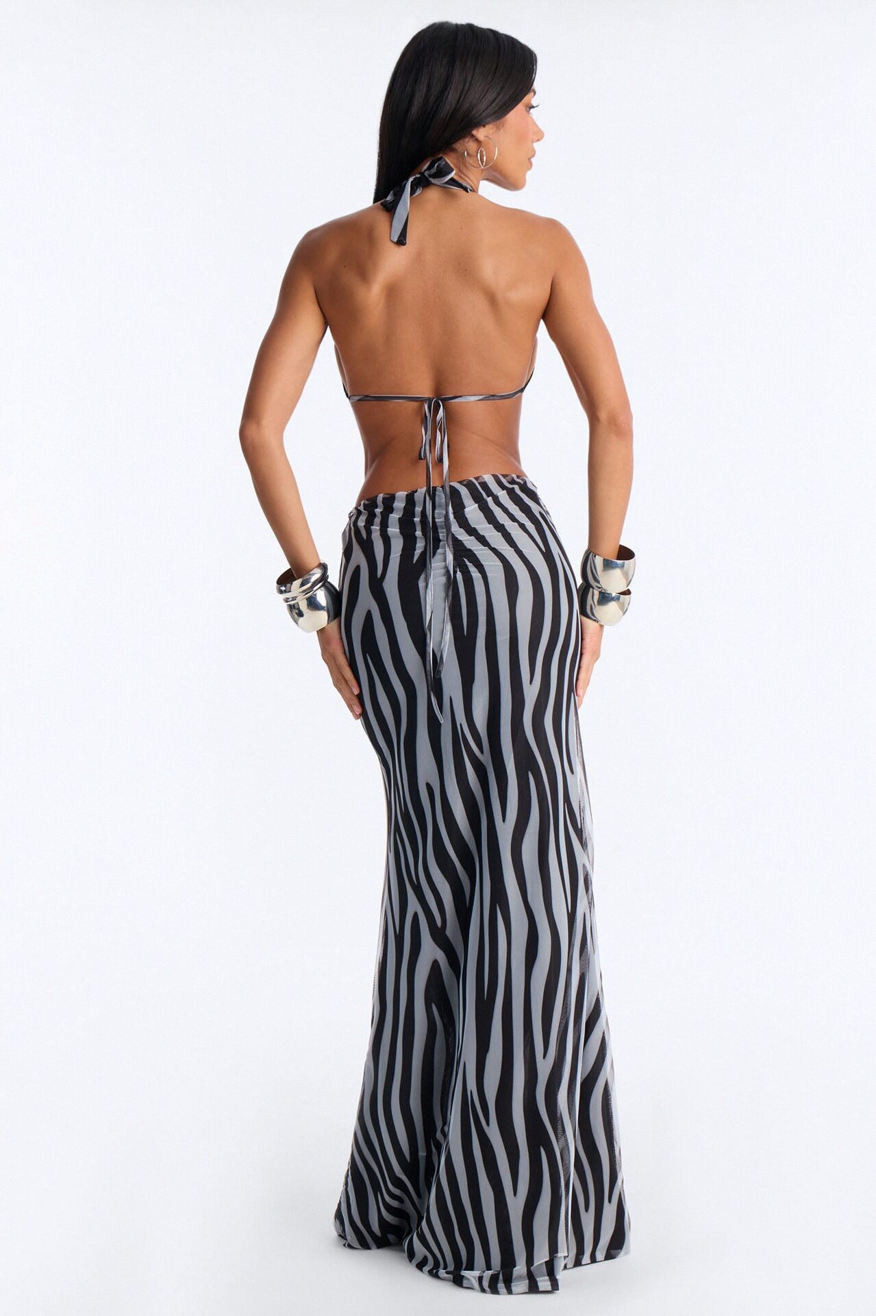 Zaria Zebra Mesh Skirt Set - Black/White