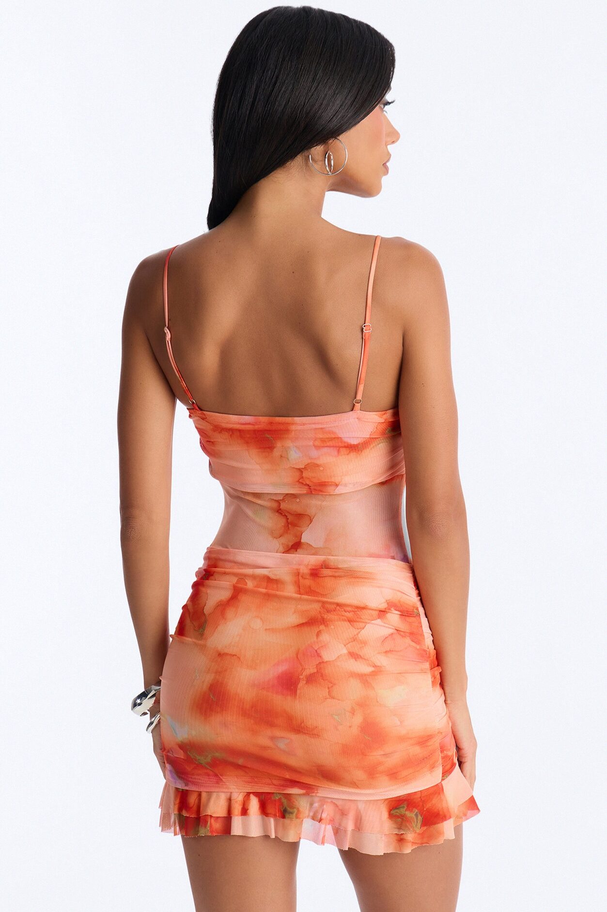 Cora Tie Dye Mesh Mini Dress - Orange