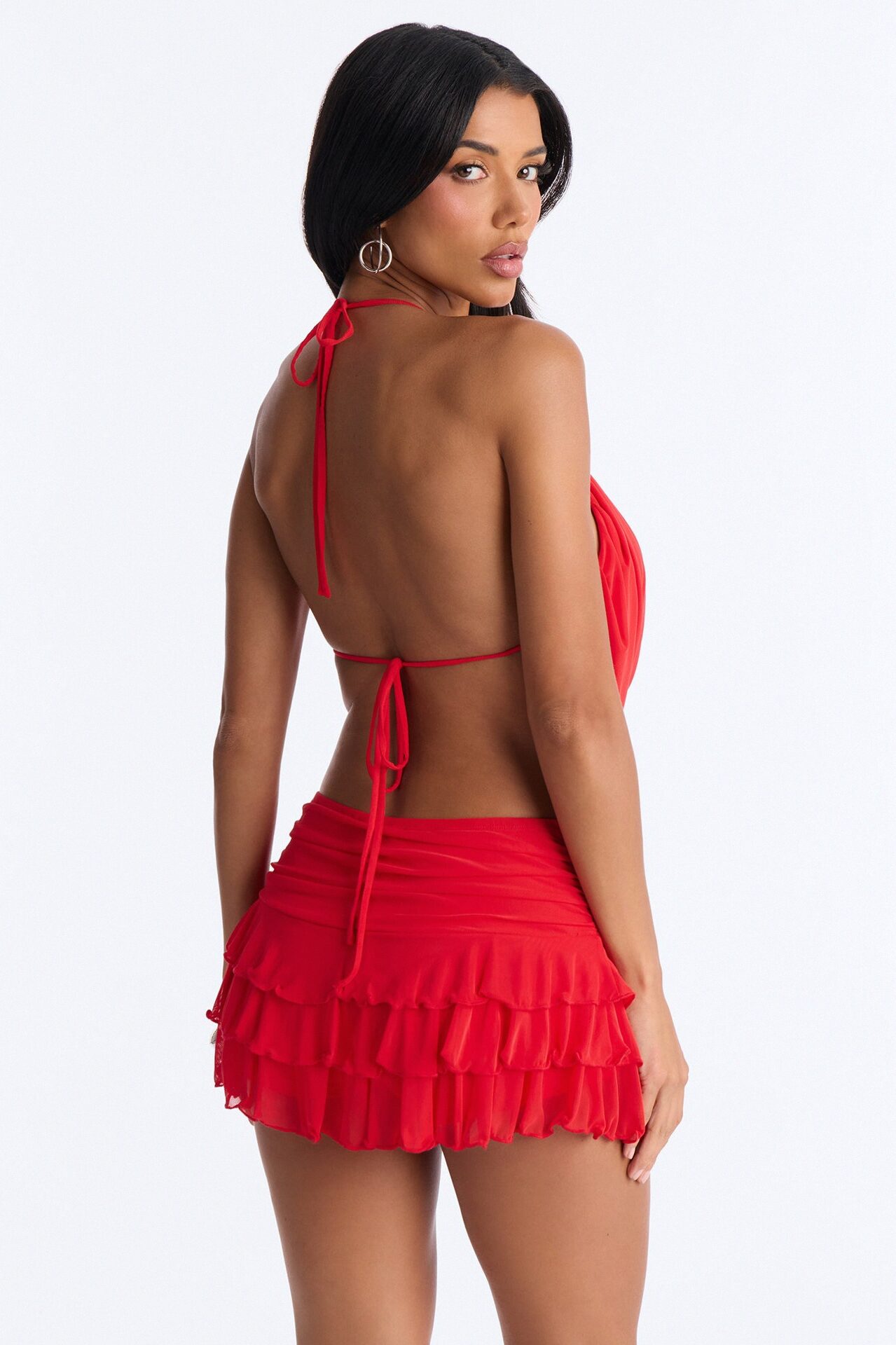 Backstage Babe Ruffled Mesh Skirt Set - Red