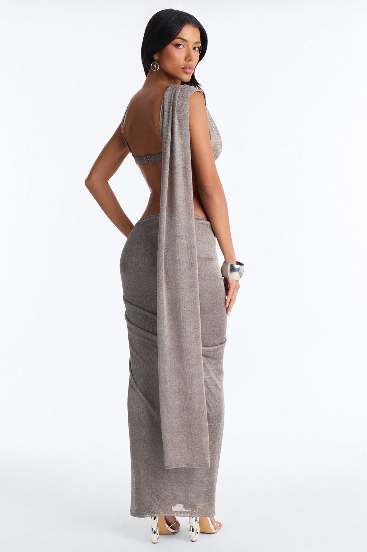 Draped Desires Metallic Skirt Set - Silver