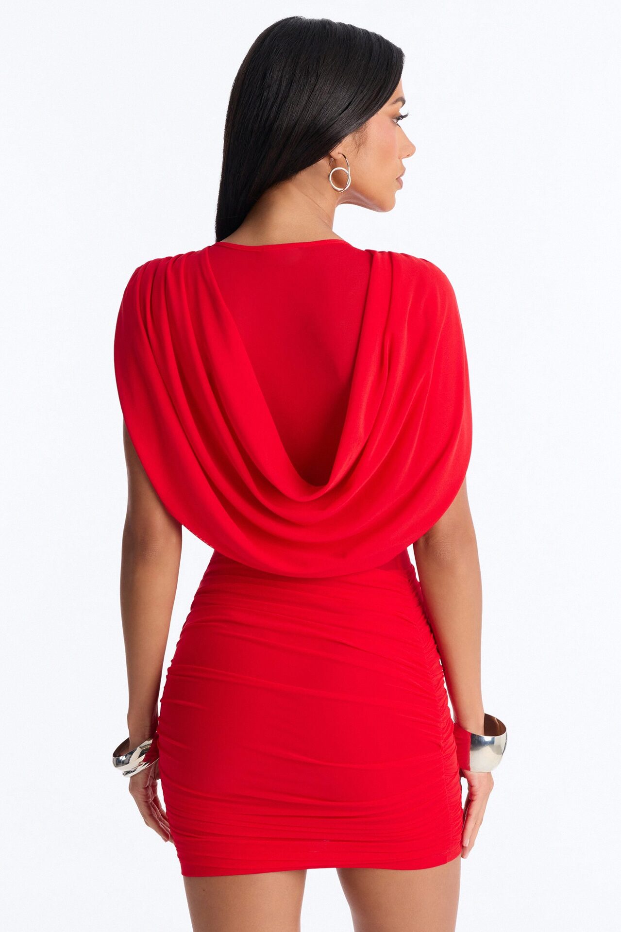 Center Of Attention Draped Mesh Mini Dress - Red