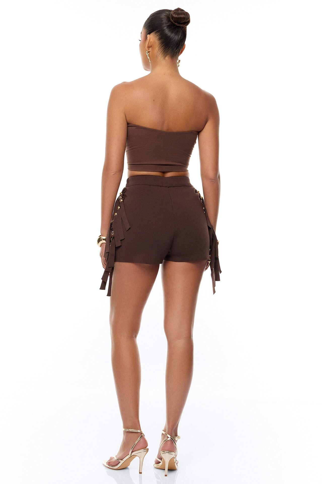 Jordyn Fringe Trim Hot Short - Chocolate