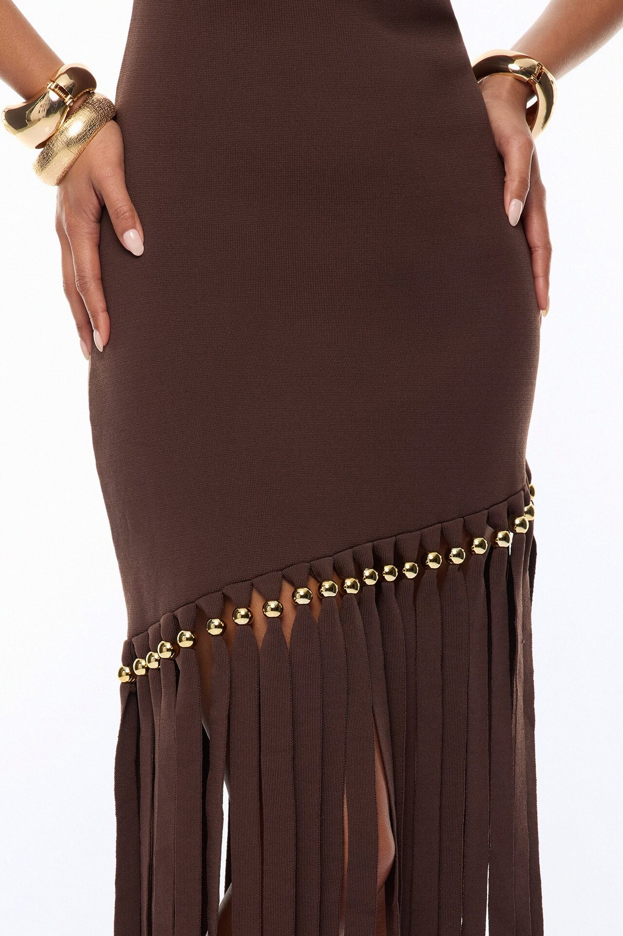Jordyn Fringe Trim Midi Dress - Chocolate