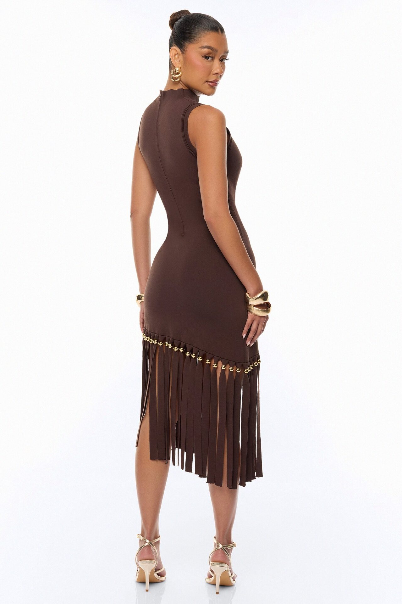 Jordyn Fringe Trim Midi Dress - Chocolate