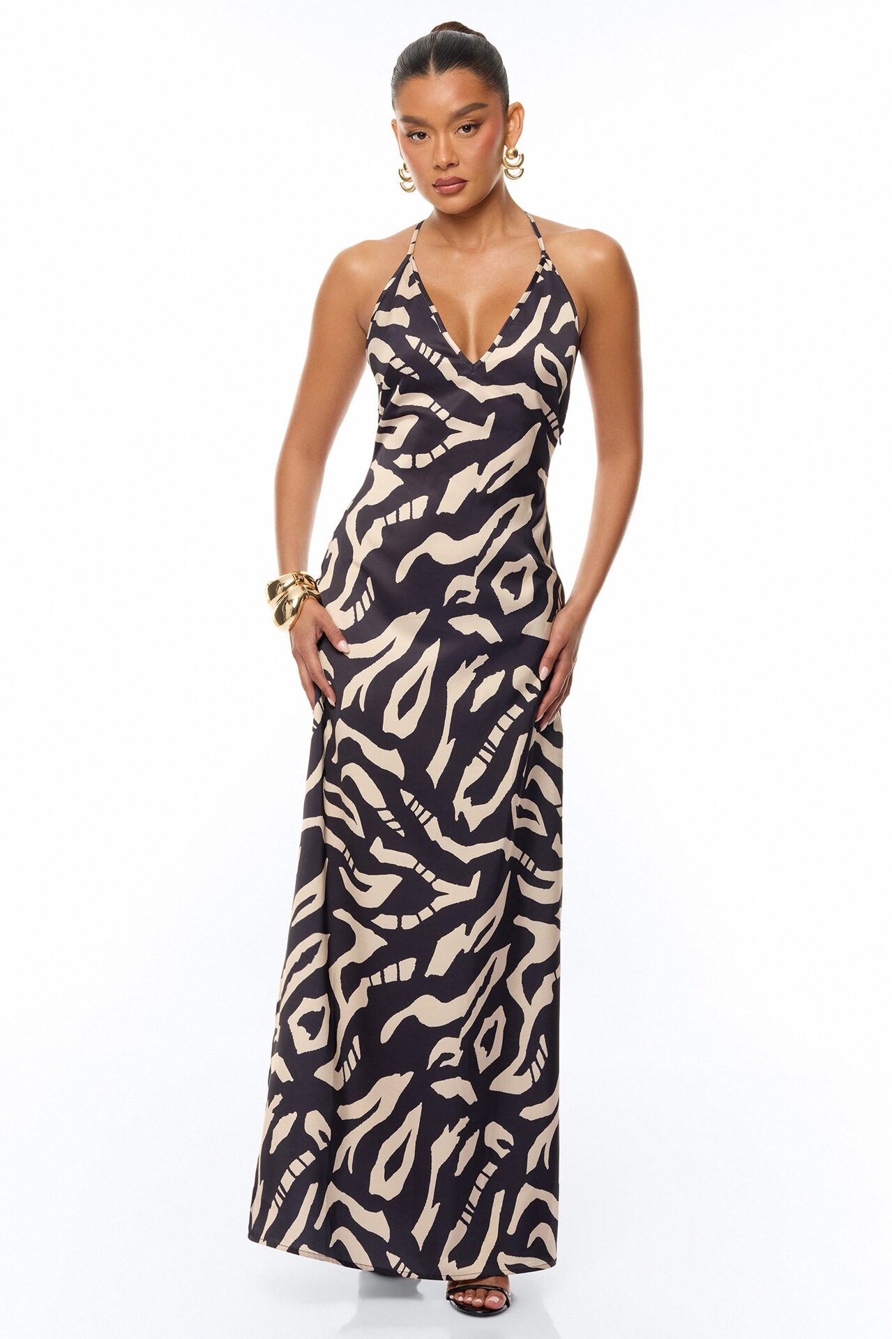 On The Coast Shell Satin Maxi Dress - Black/combo