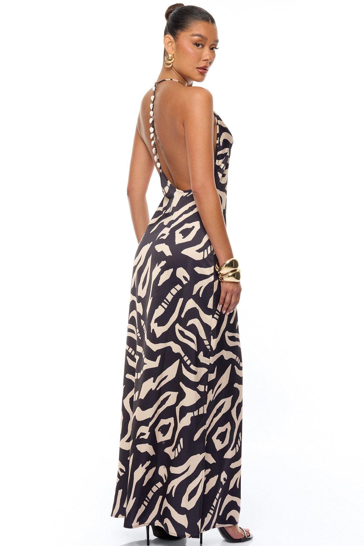 On The Coast Shell Satin Maxi Dress - Black/combo