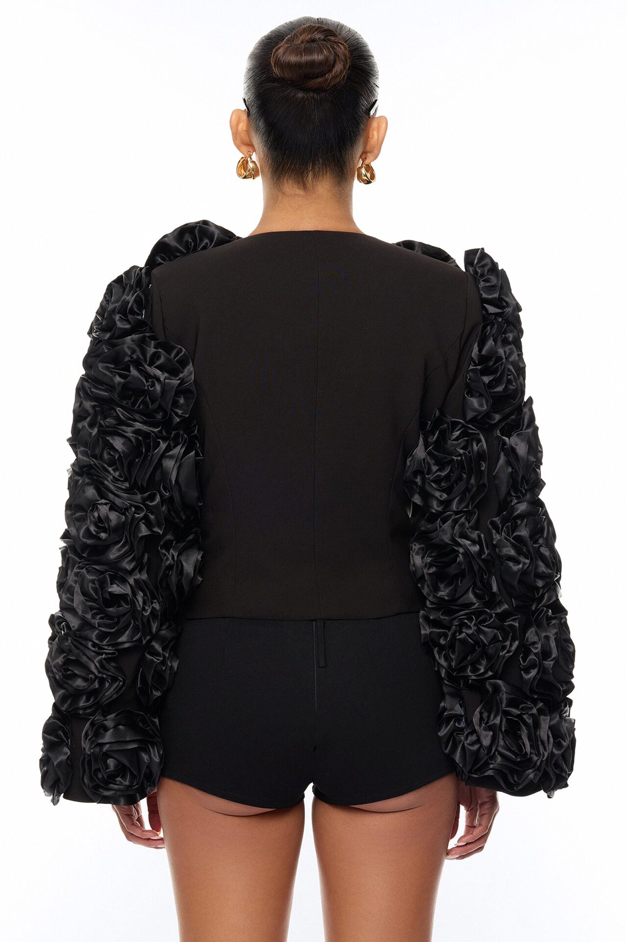 Petal Poise Floral Applique Jacket - Black