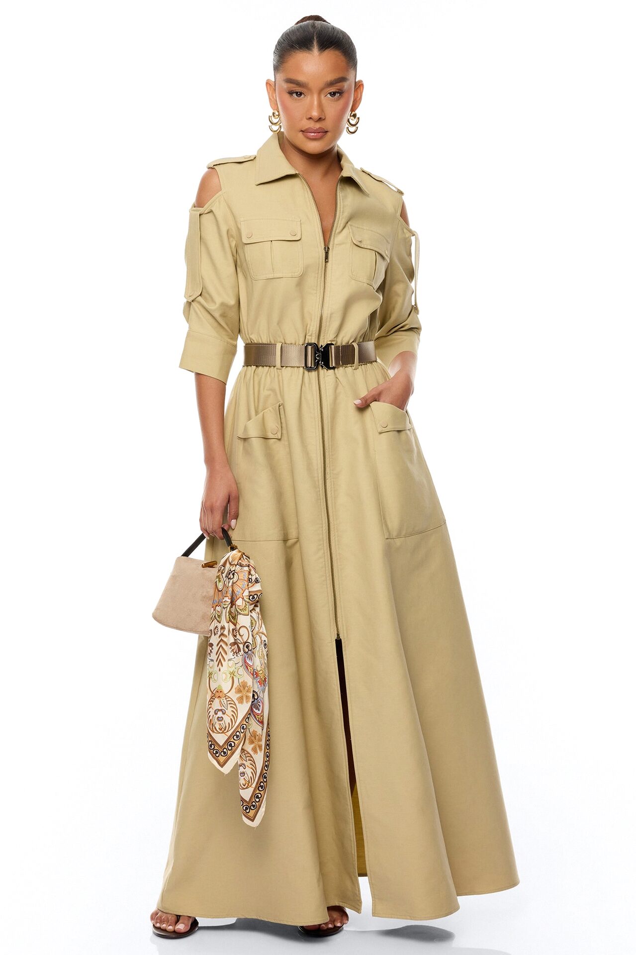 Morgan Cargo Maxi Dress - Taupe