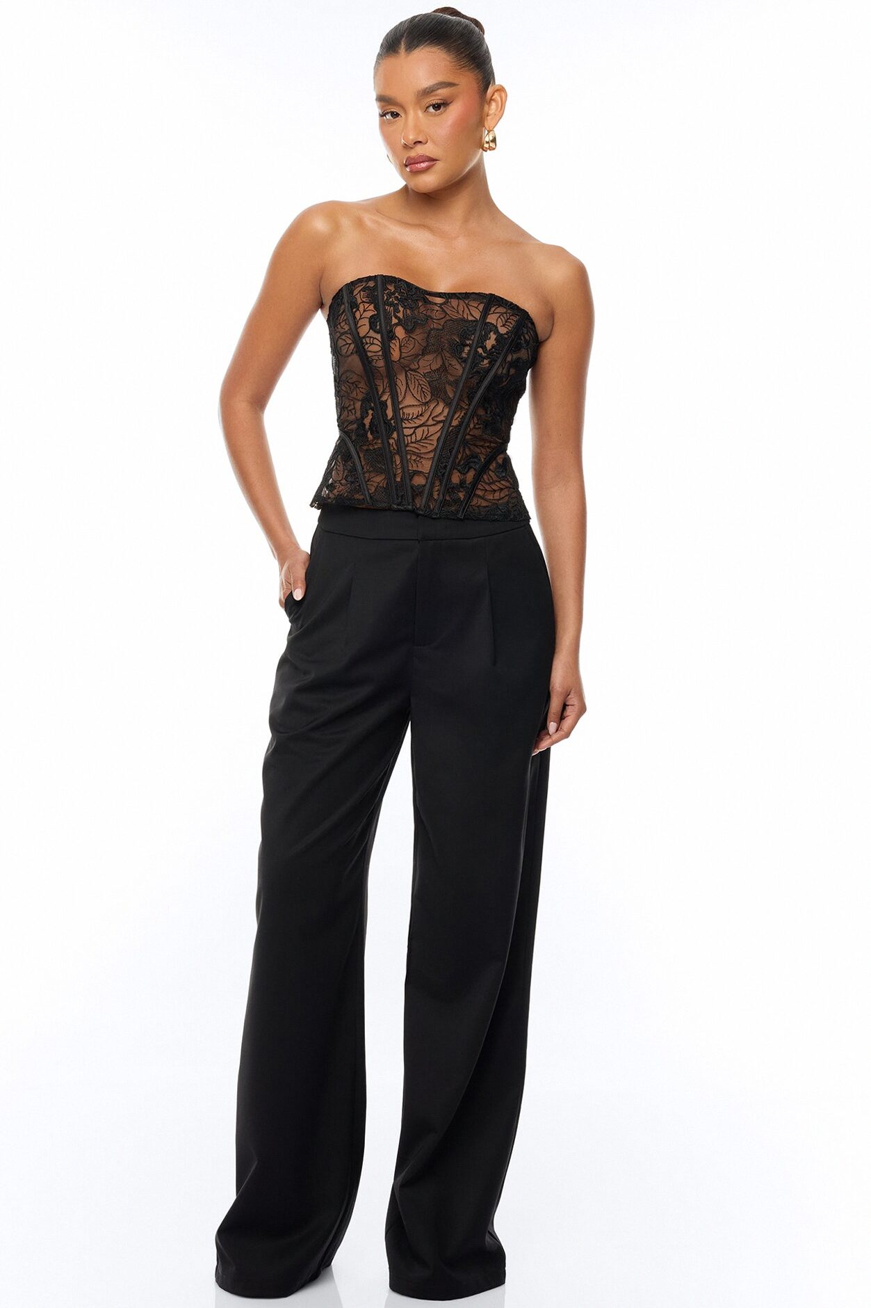 Brenda Lace Corset Pant Set - Black