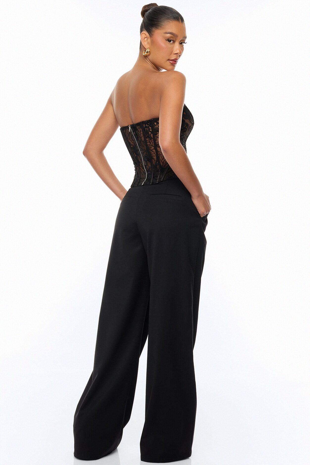 Brenda Lace Corset Pant Set - Black