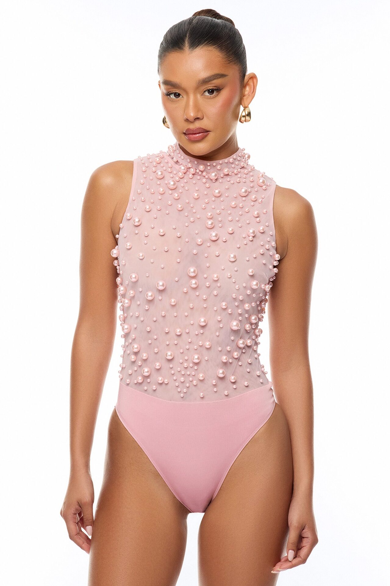 Pure Bliss Sheer Pearl Bodysuit - Light Pink