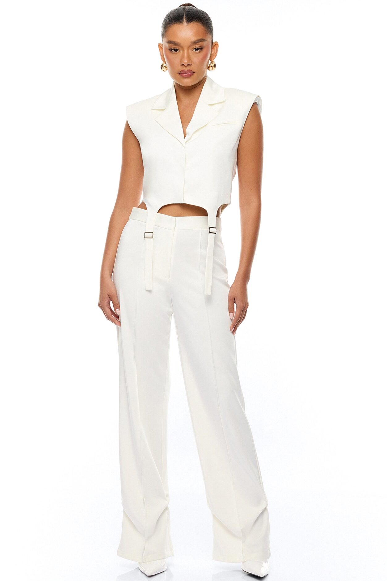 Jessika Satin Vest Pant Set - Ivory