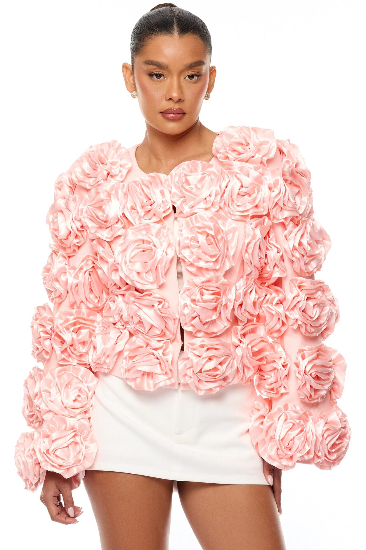 Petal Poise Floral Applique Jacket - Light Pink