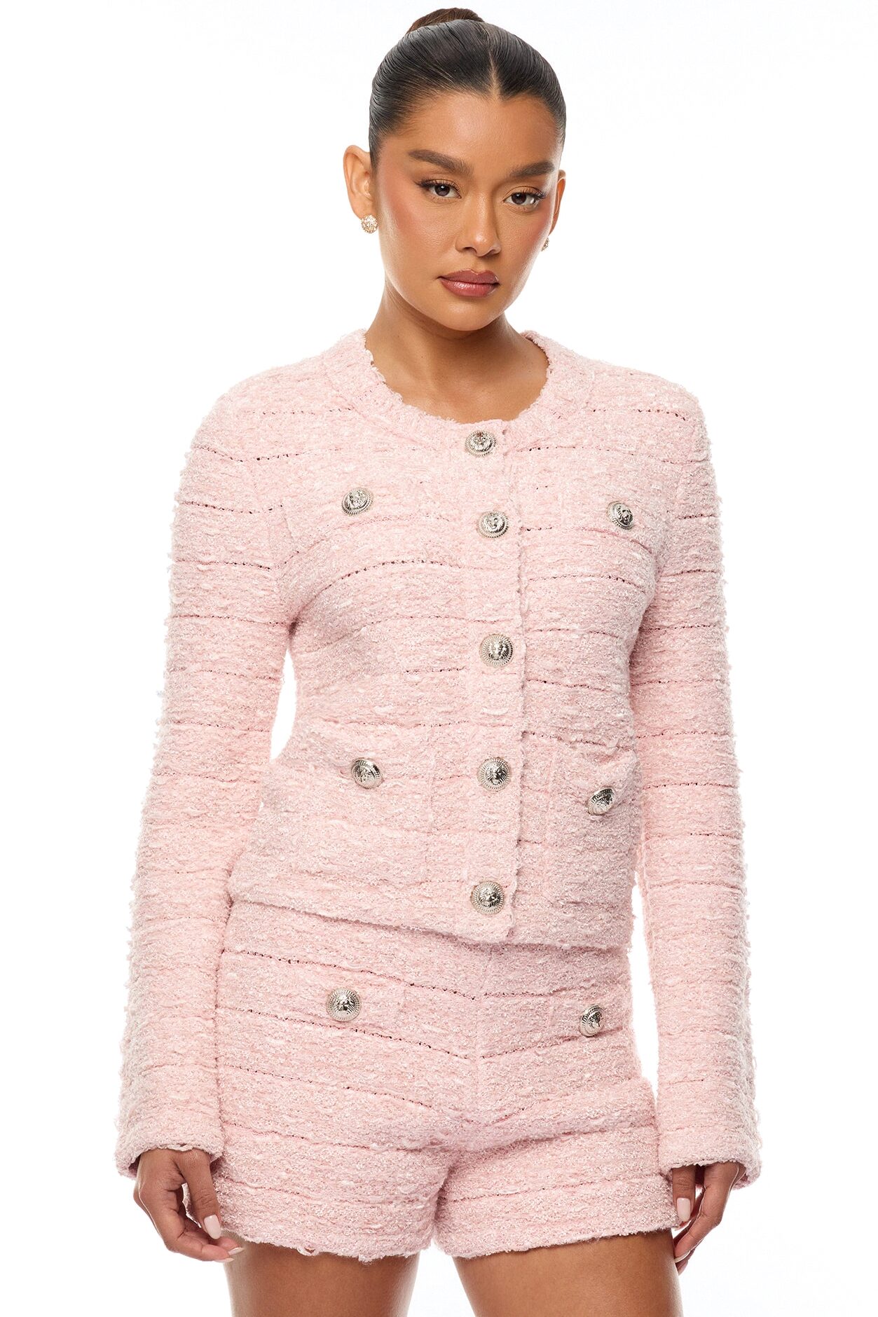 Breanna Tweed Short Set - Light Pink