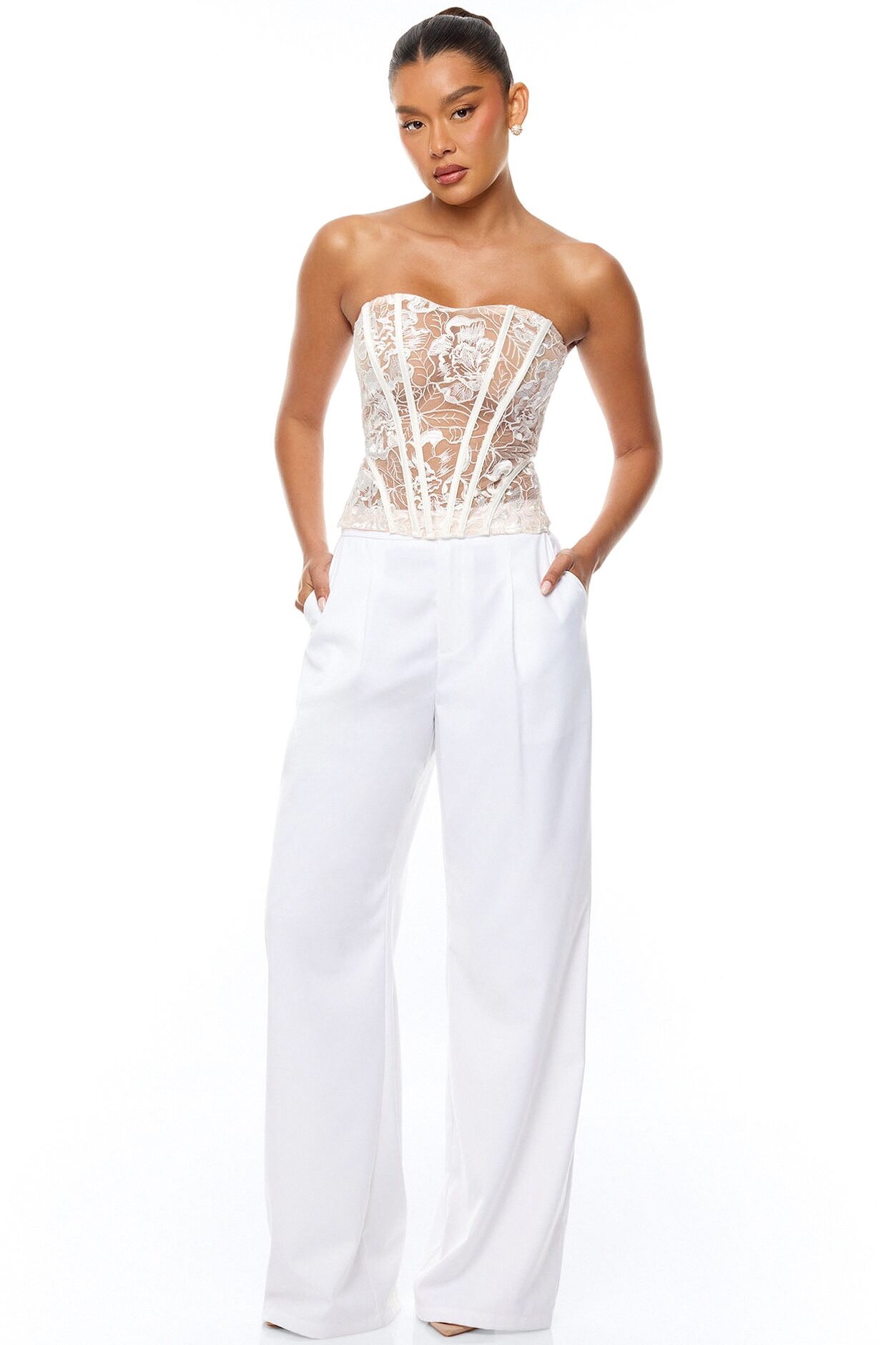Brenda Lace Corset Pant Set - White