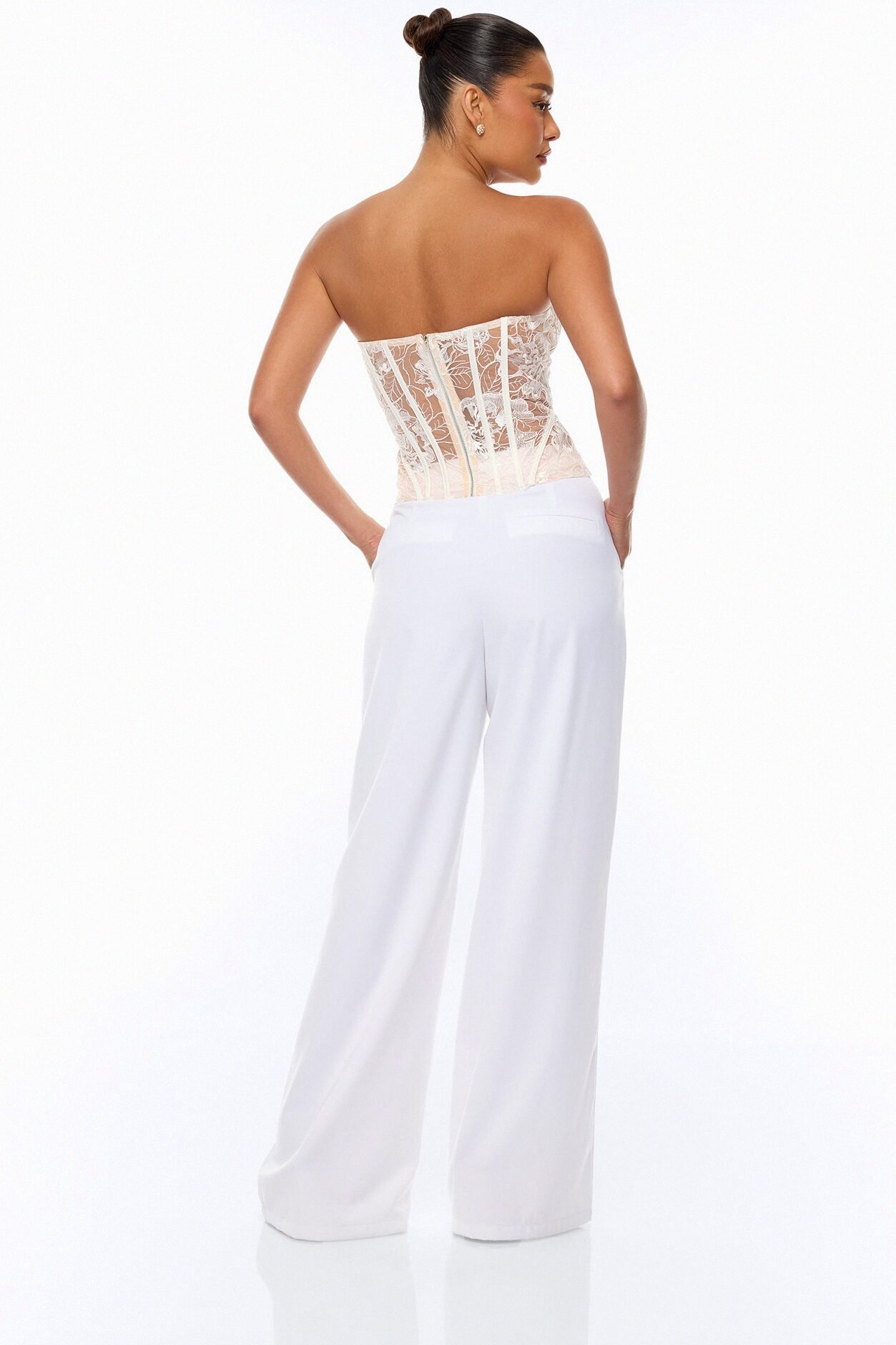 Brenda Lace Corset Pant Set - White