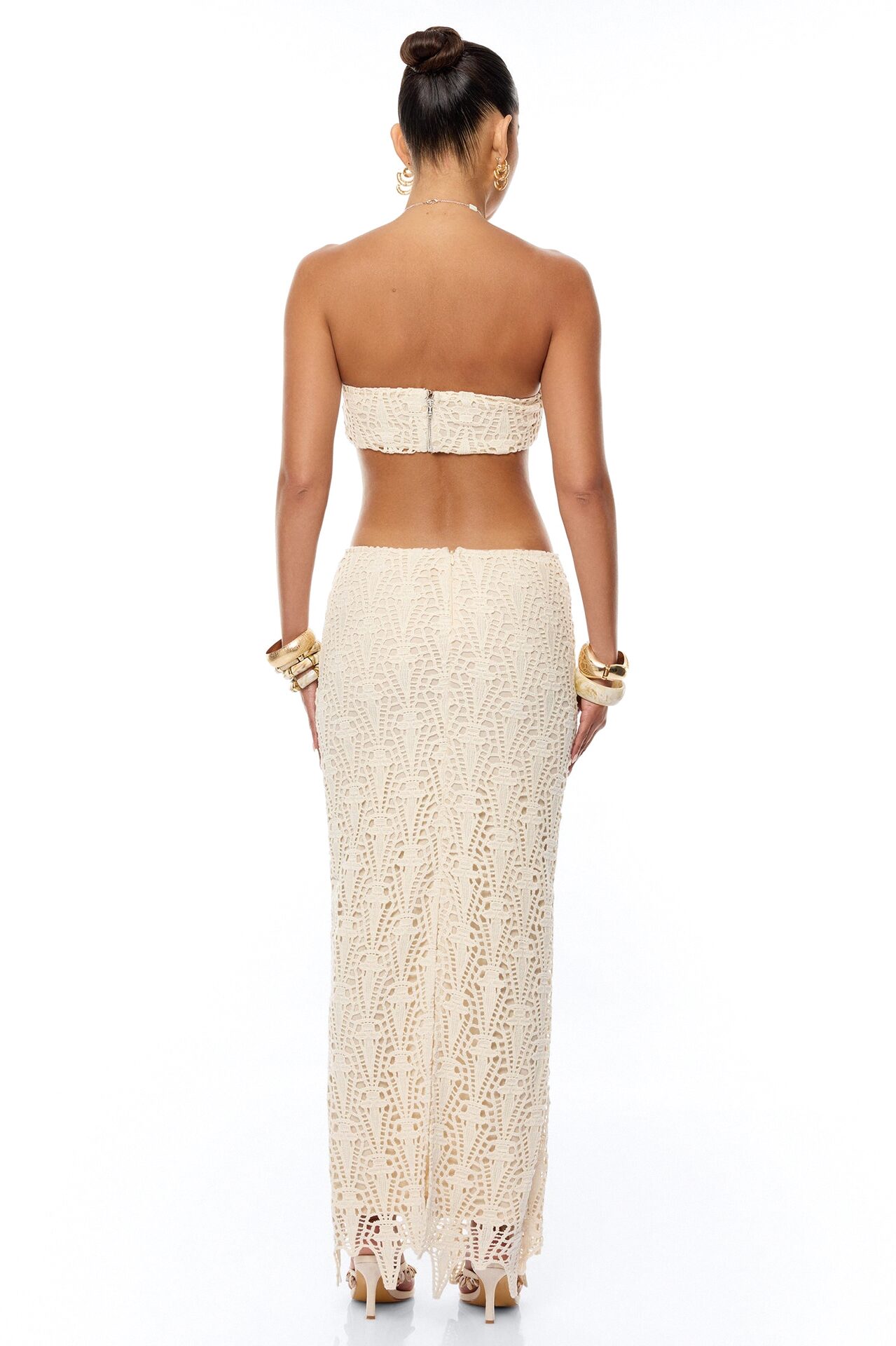 Golden Energy Crochet Skirt Set - Cream