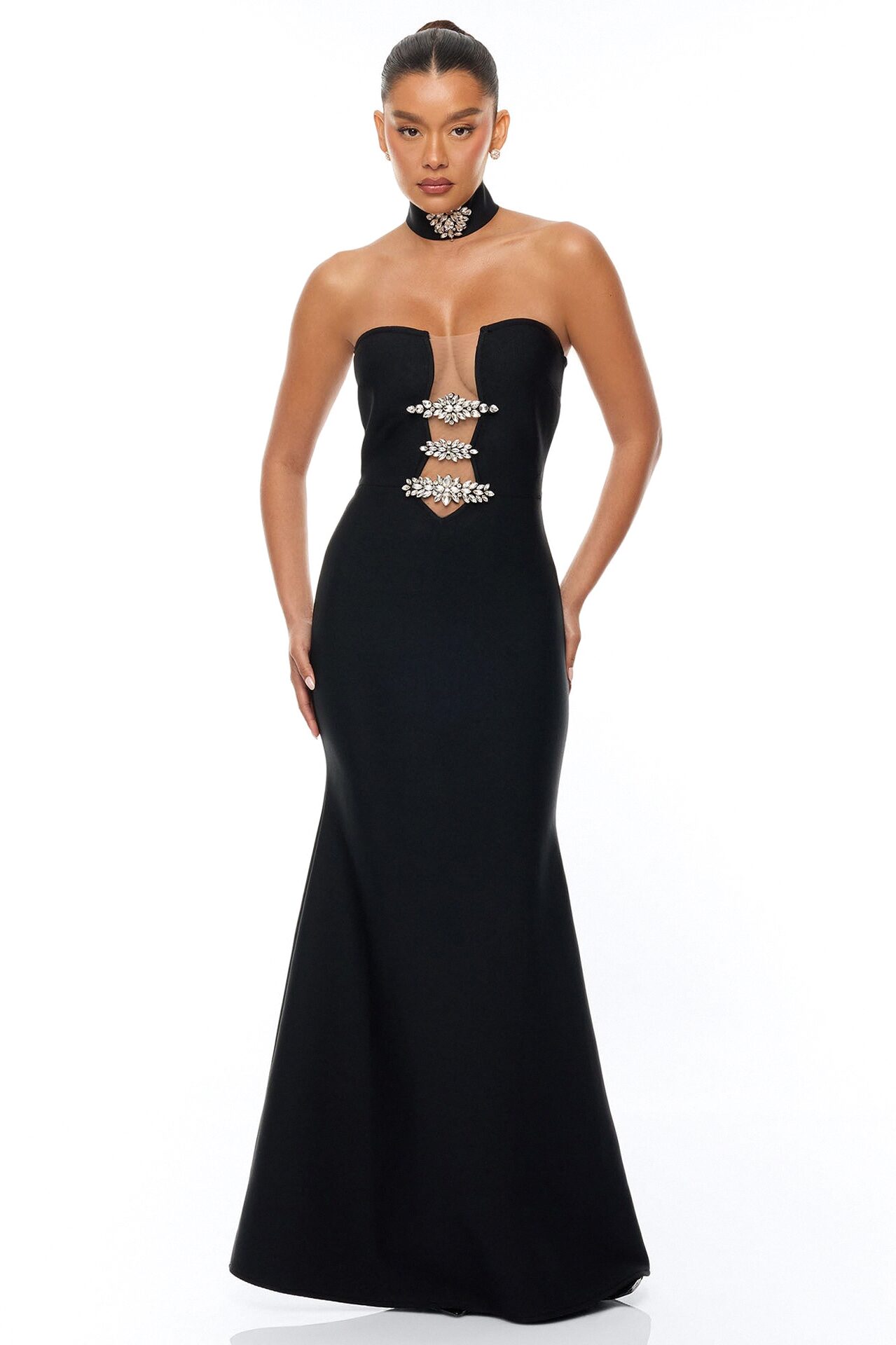 Brandi Choker Bandage Gown - Black