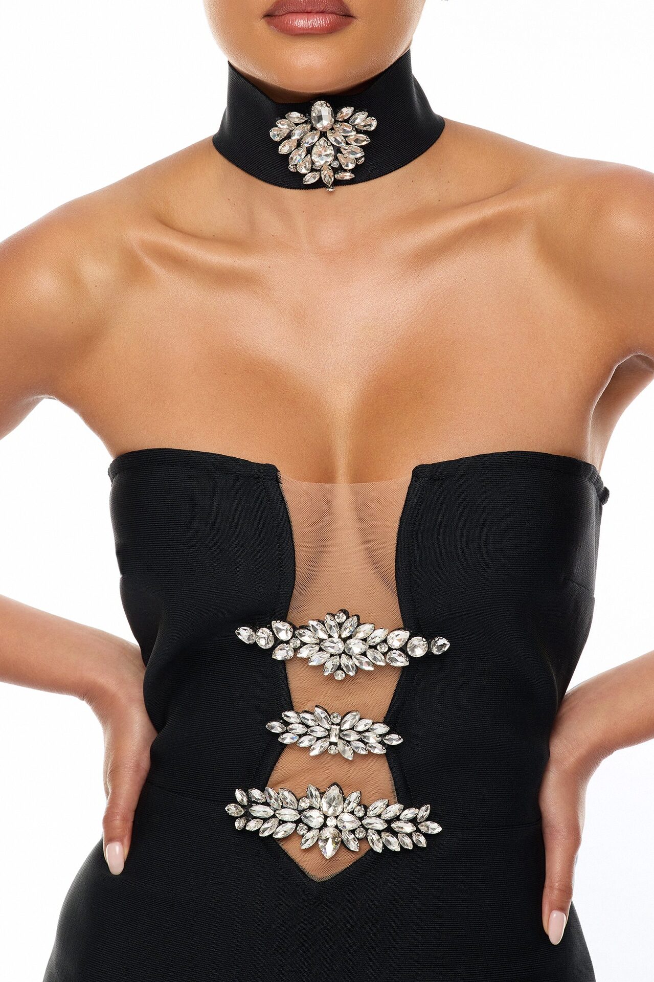 Brandi Choker Bandage Gown - Black