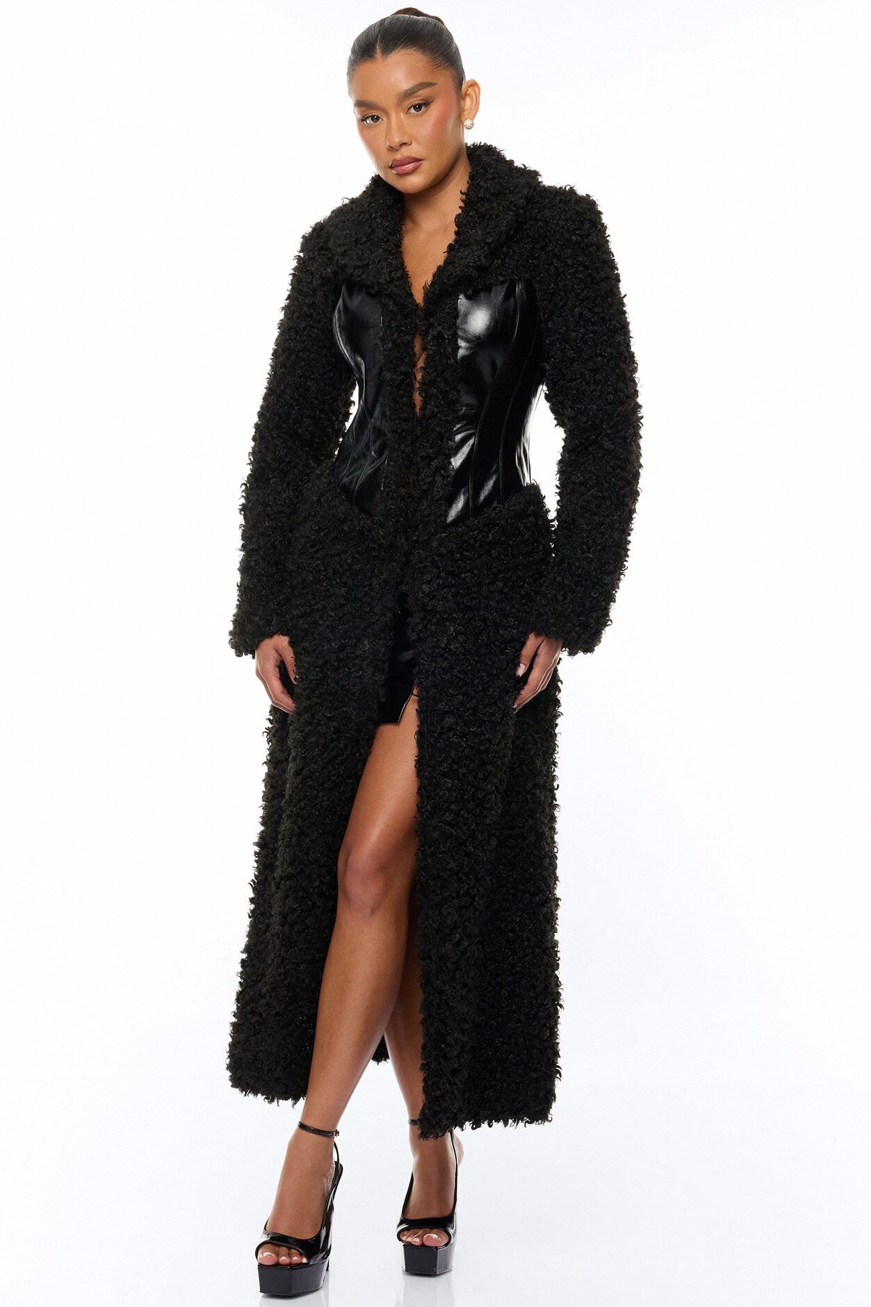 Undercover Faux Leather Sherpa Coat - Black