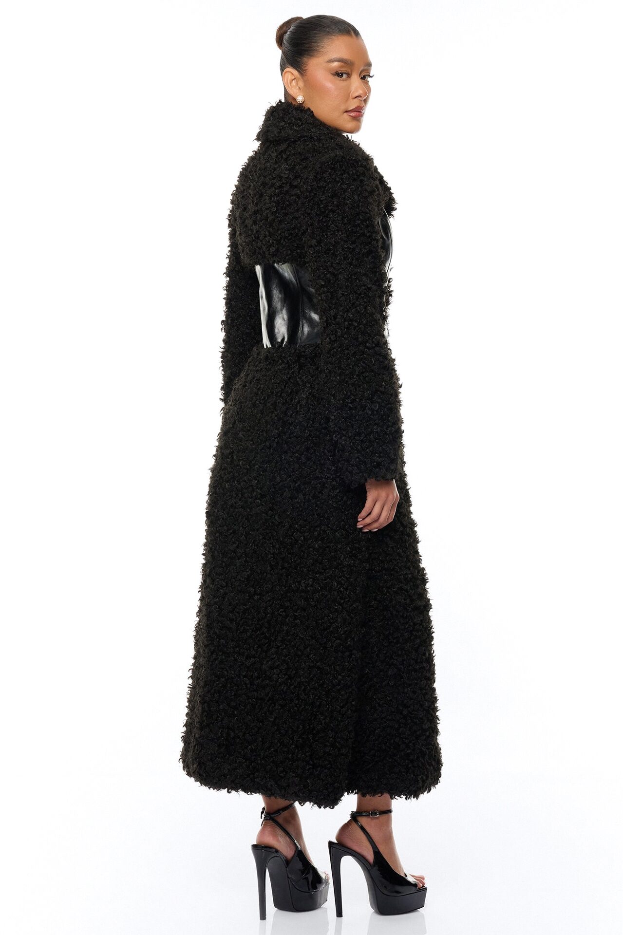 Undercover Faux Leather Sherpa Coat - Black