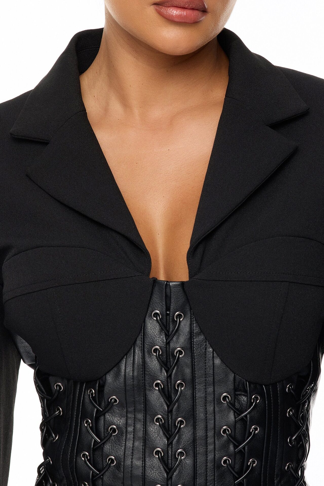 All Business Lace Up Blazer Mini Dress - Black