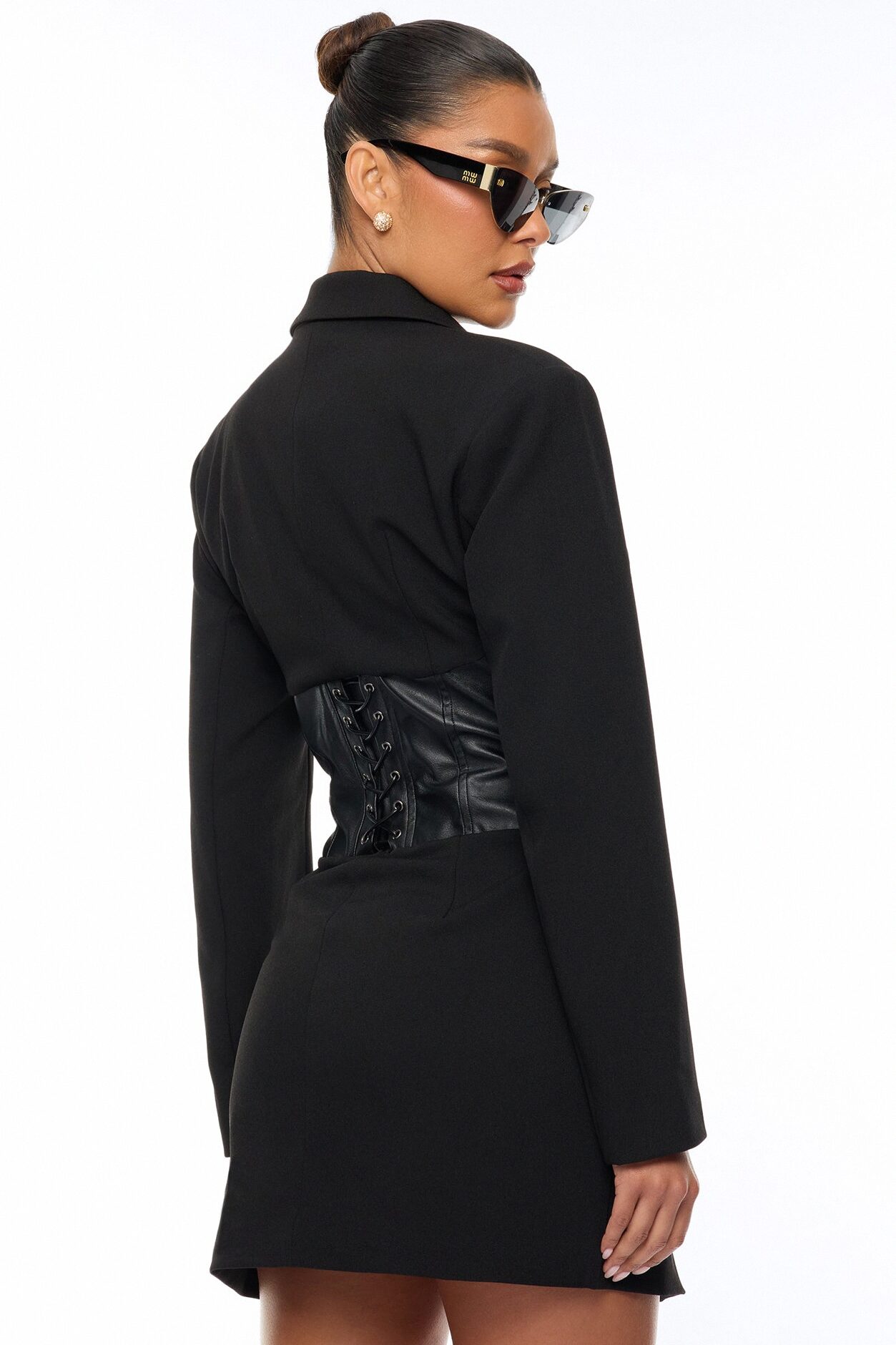All Business Lace Up Blazer Mini Dress - Black