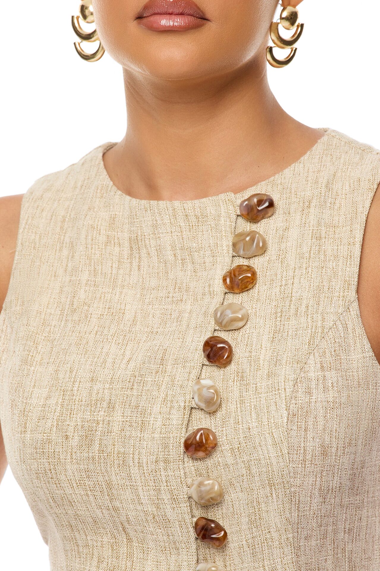 Catch Me On The Coast Linen Mini Dress - Taupe