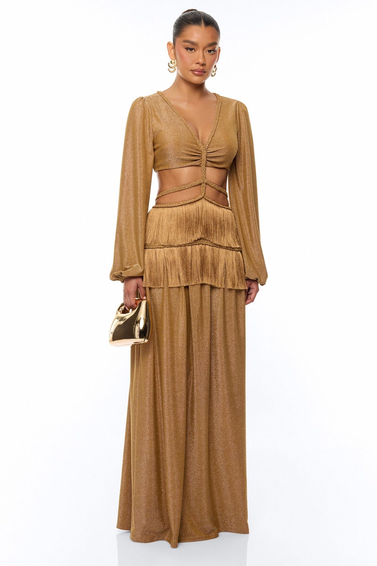 Modern Chic Metallic Maxi Dress - Gold
