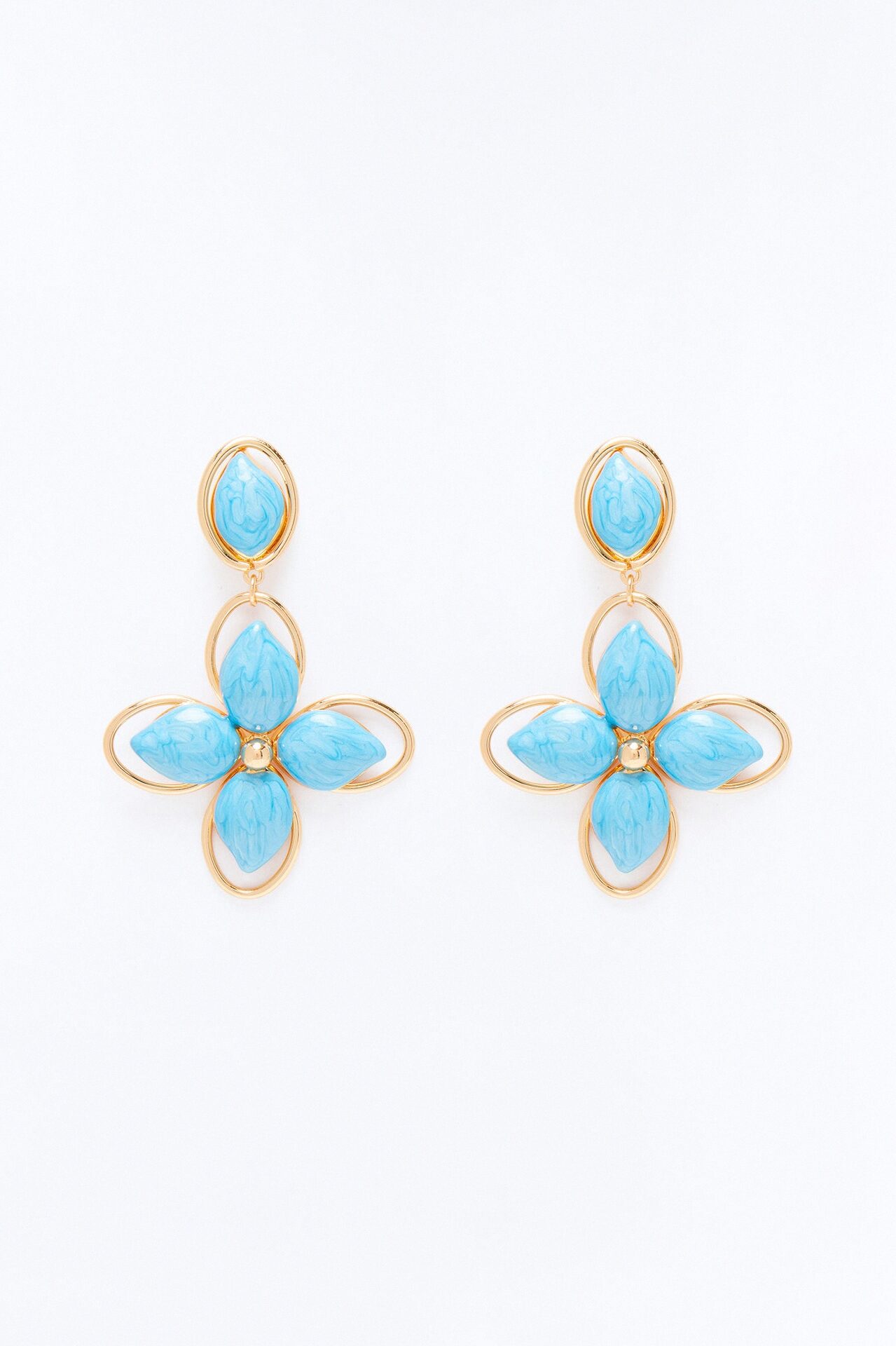 Lotus Bloom Drop Earrings - Gold/Blue