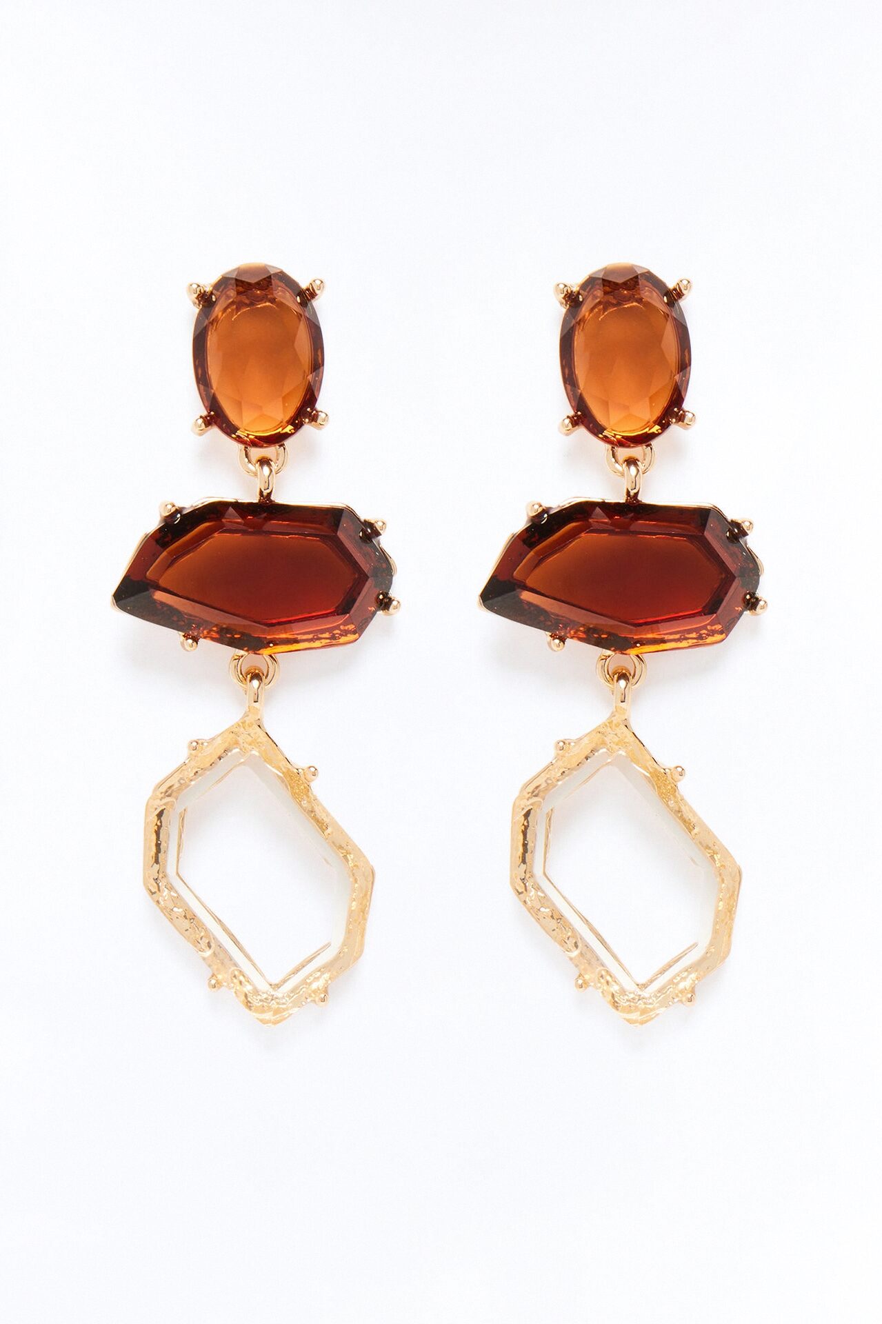 Earthy Smoky Jeweled Drop Earrings - Gold/Brown