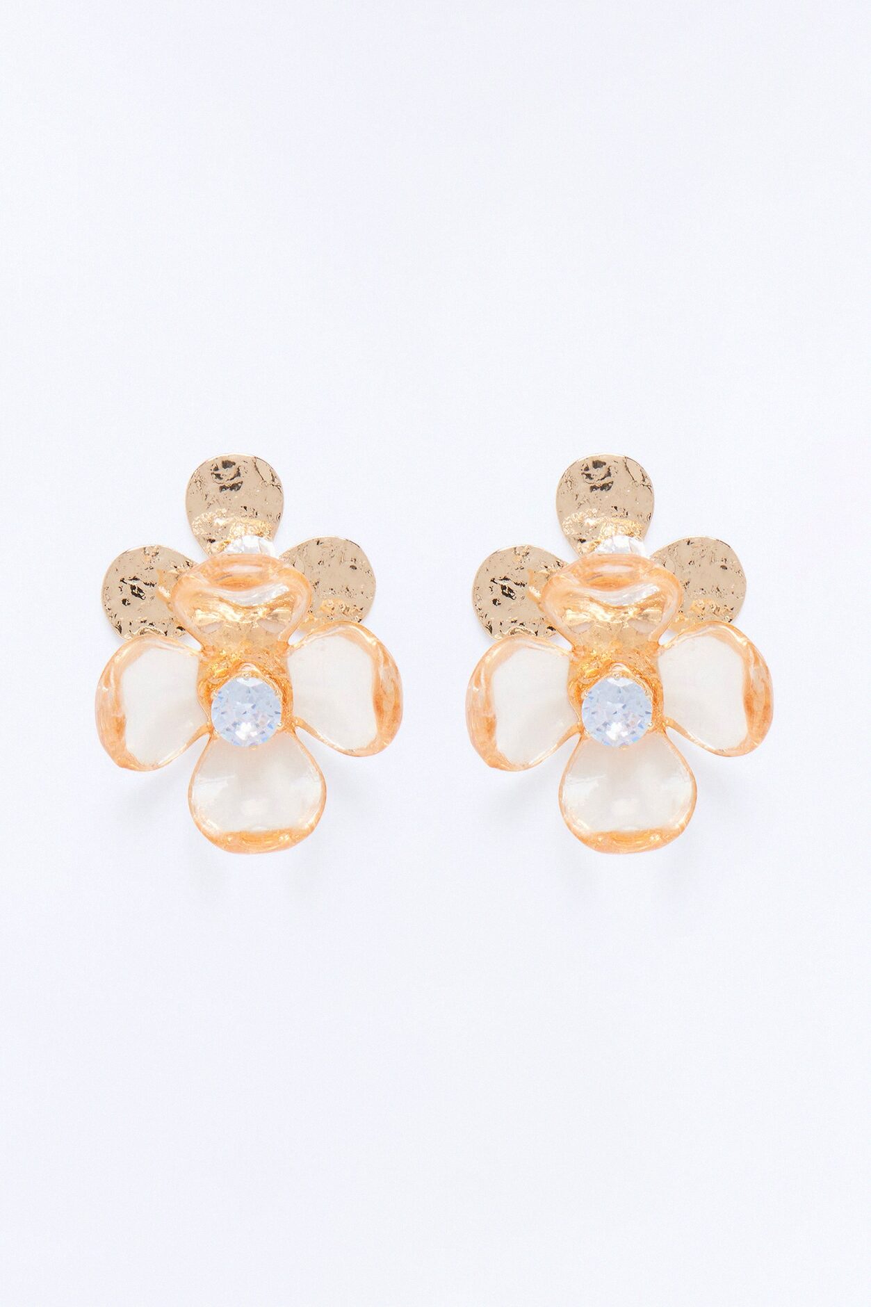 White Orchid Rhinestone Stud Earrings - Gold/combo