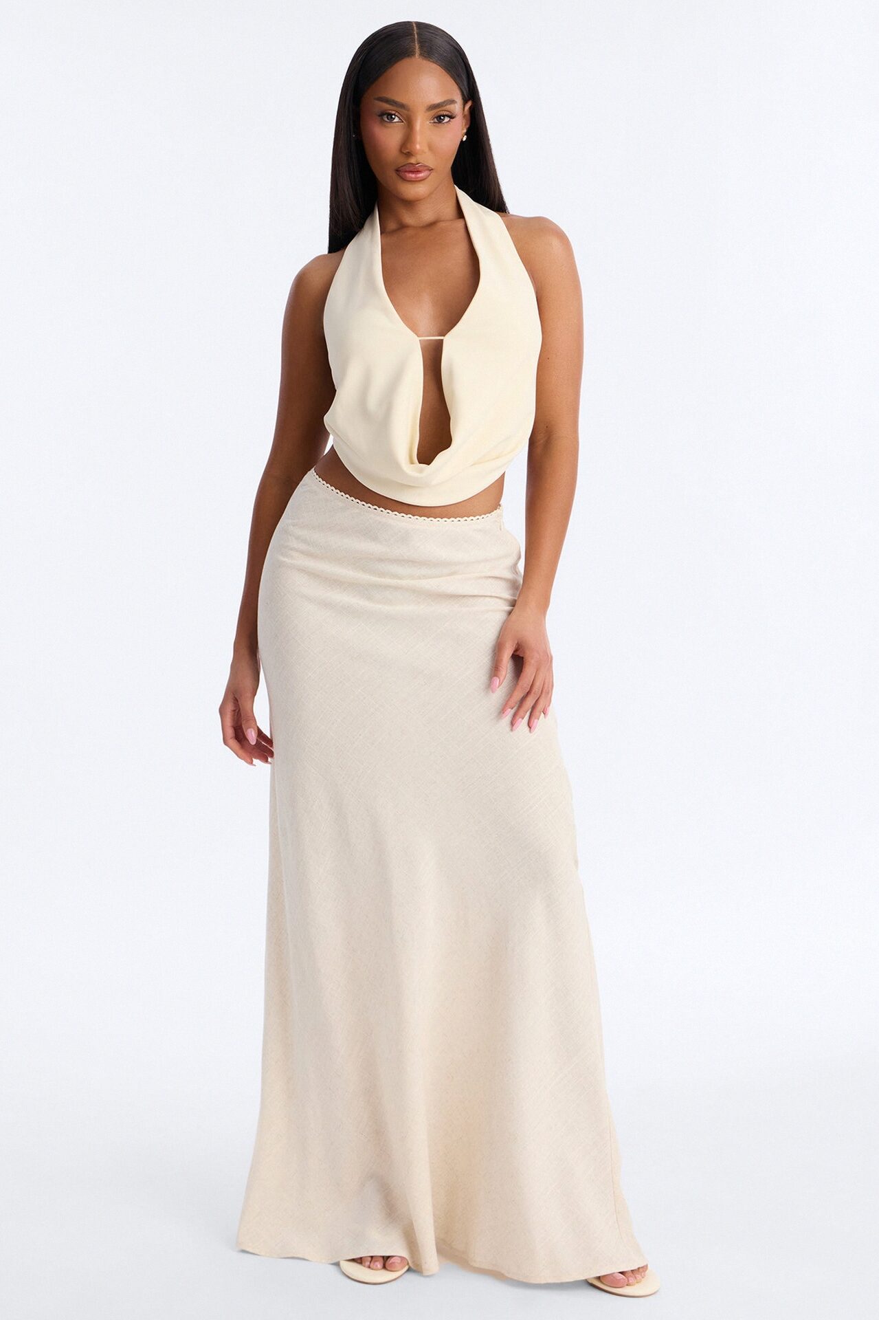 Odette Linen Blend Maxi Skirt - Natural