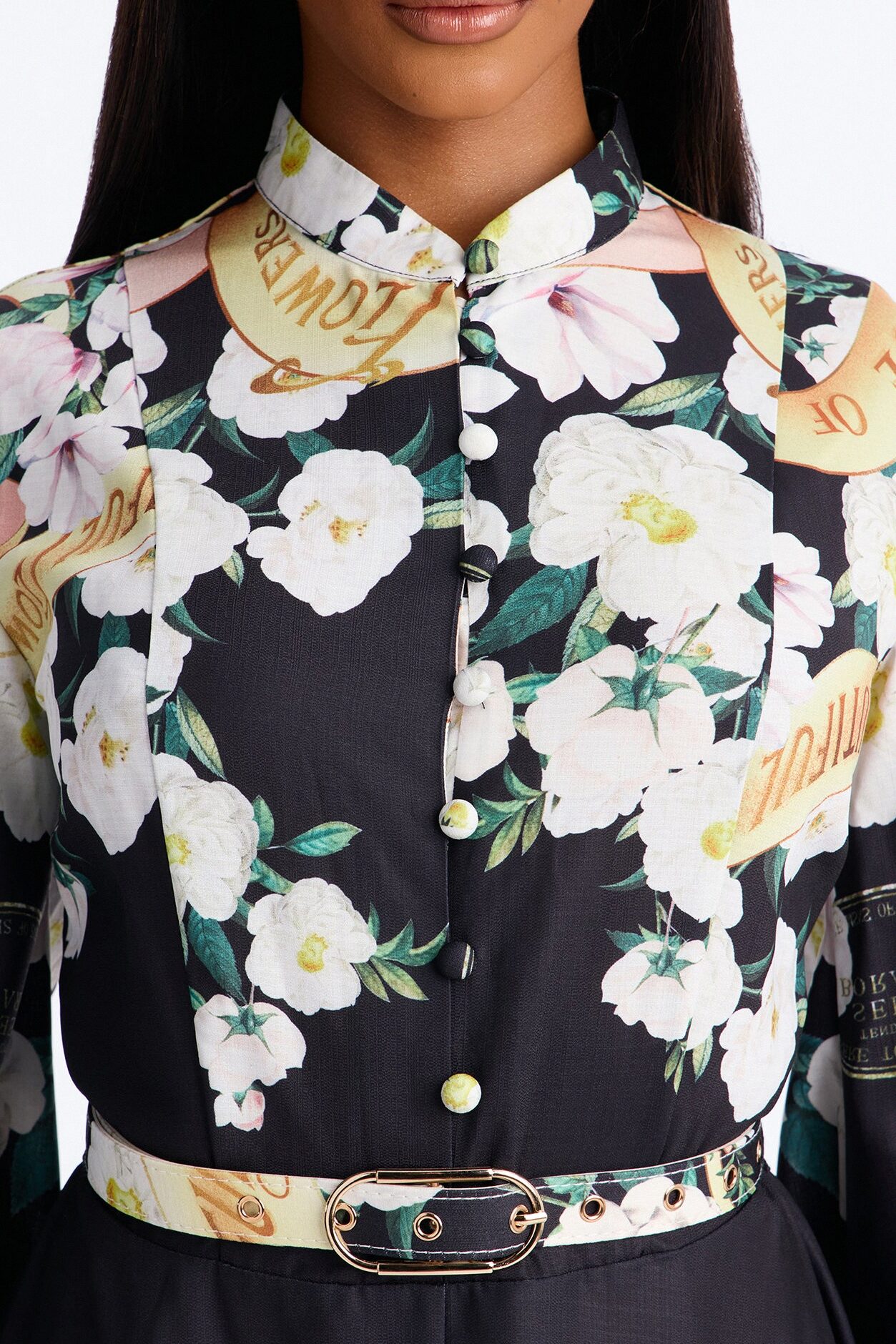 Liana Belted Floral Midi Dress - Black/combo
