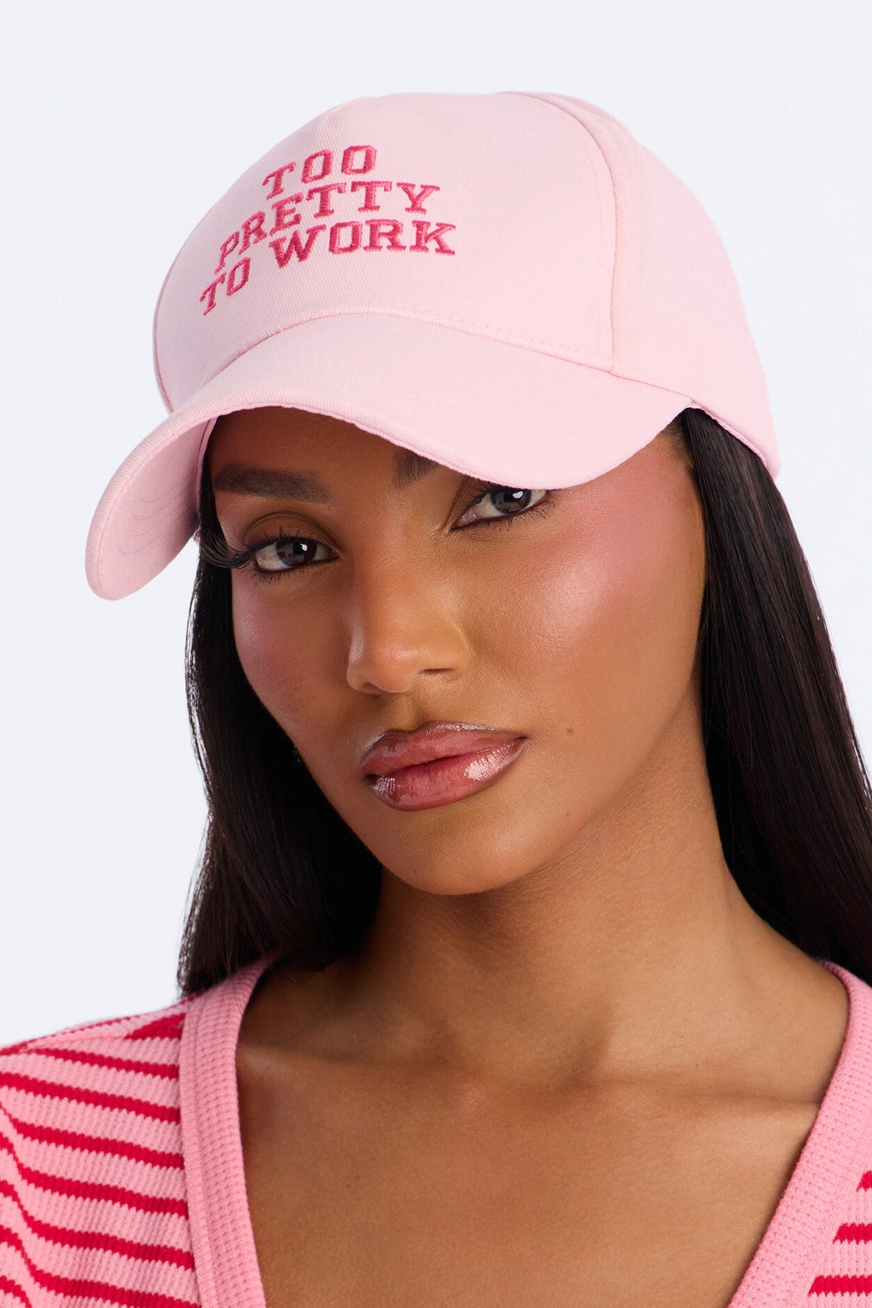 Too Pretty To Work Baseball Hat - Pink